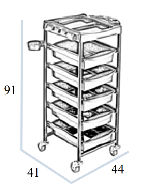 Chariot de coiffure classique – 5 plateaux amovibles et support pour sèche-cheveux (noir)