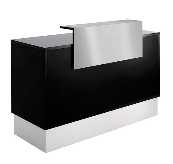 Balcão de Recepção Bermudas Pretas com Frente Metálica – Balcão de Cabeleireiro