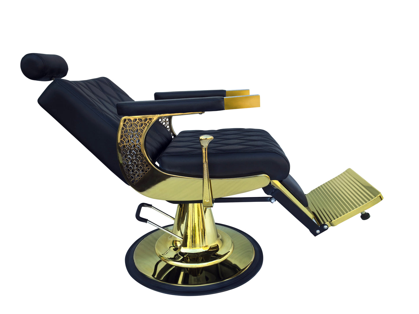Sillón de barbero EROS – Dorado y negro reclinable con base hidráulica