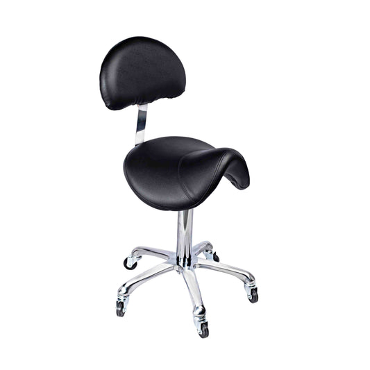 Tabouret Selkis noir avec dossier – Ergonomique et réglable pour salons de coiffure et d'esthétique