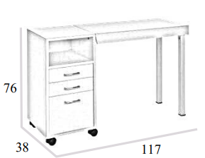 Table de manucure Astro – Blanche, pliable avec tiroirs et roulettes