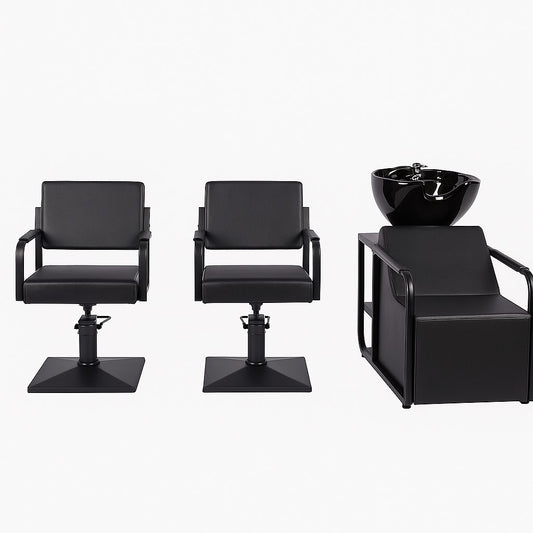 Pack Salon de Coiffure Silvana – 2 Chaises SILVANA Q + 1 Bac à Shampoing BORNEO