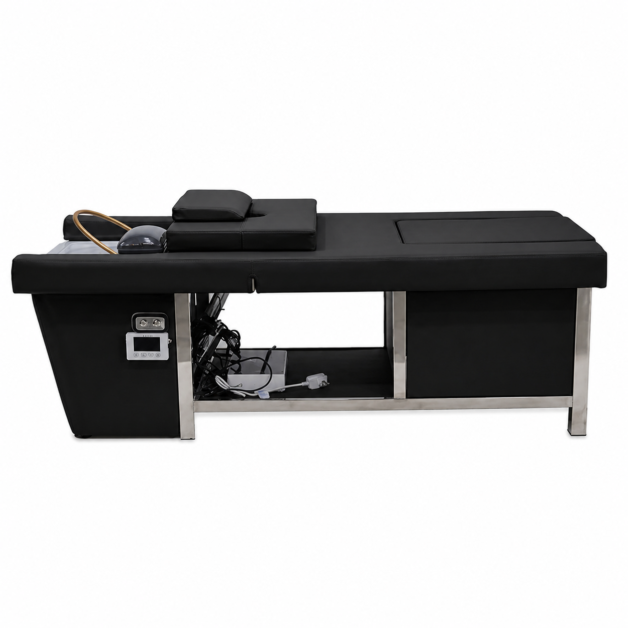 Camilla Head Spa Negro con Vapor, Respaldo Eléctrico y Baño de Pies – Equipo Profesional Multifunción