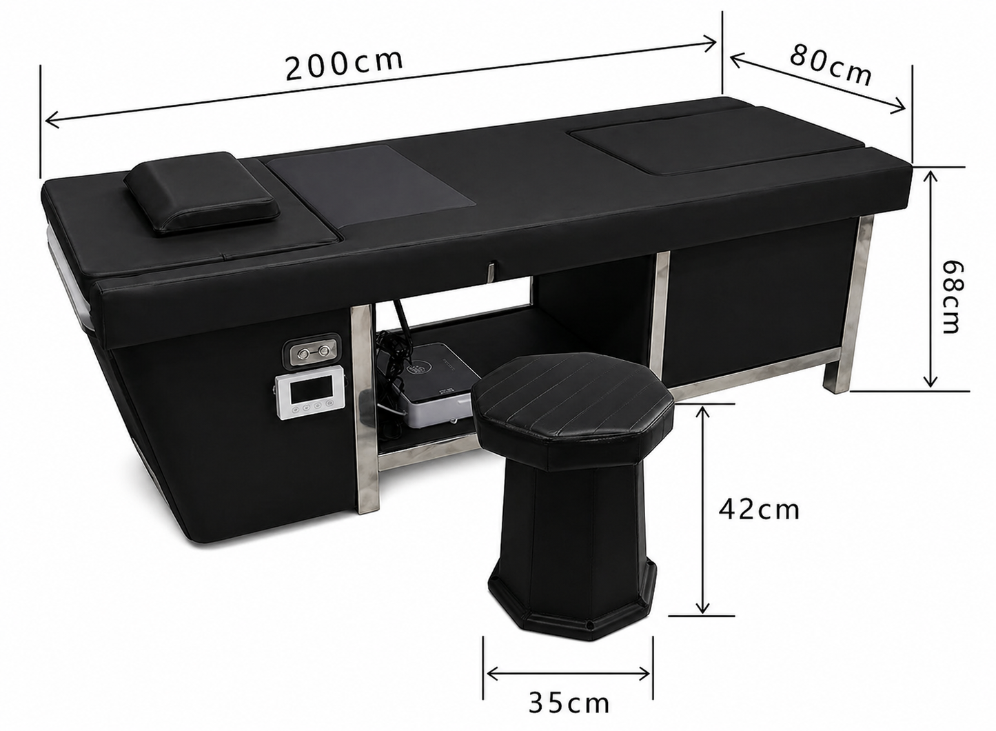 Camilla Head Spa Negro con Vapor, Respaldo Eléctrico y Baño de Pies – Equipo Profesional Multifunción