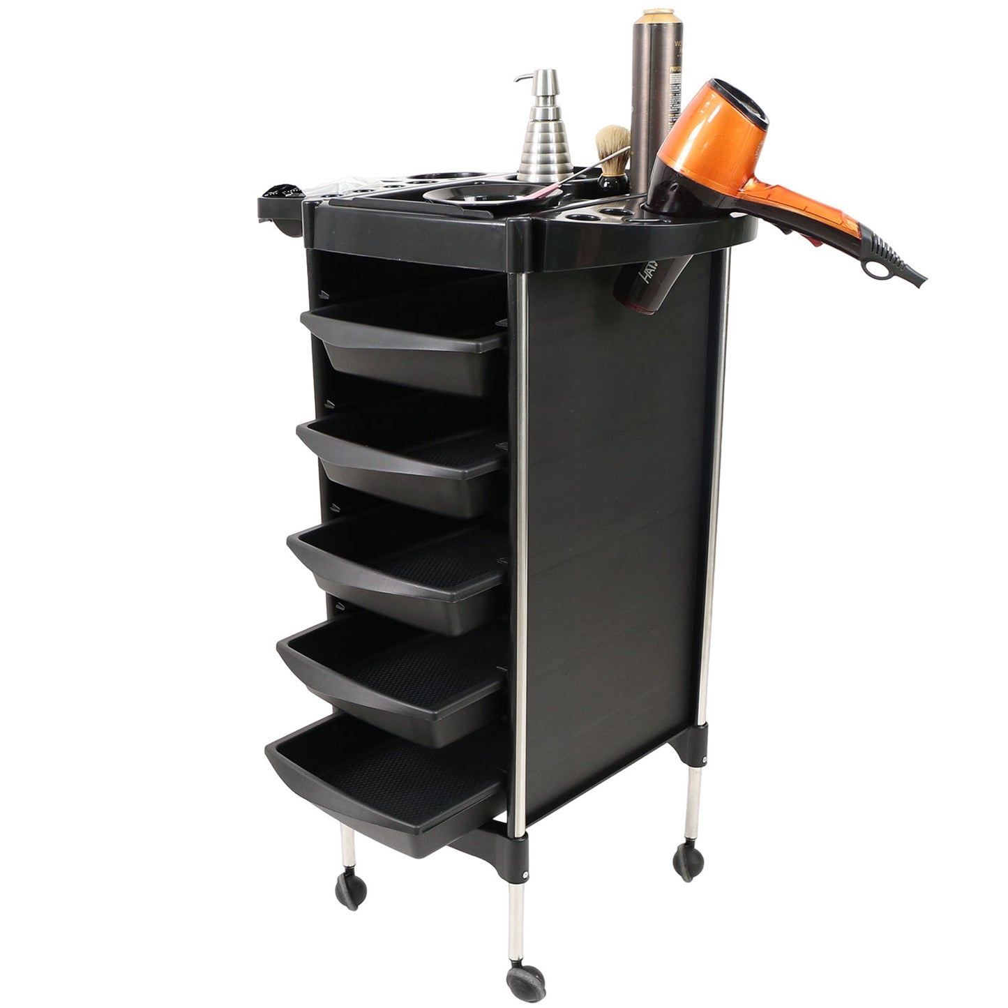 Chariot auxiliaire noir tendance avec cadre chromé et 5 plateaux