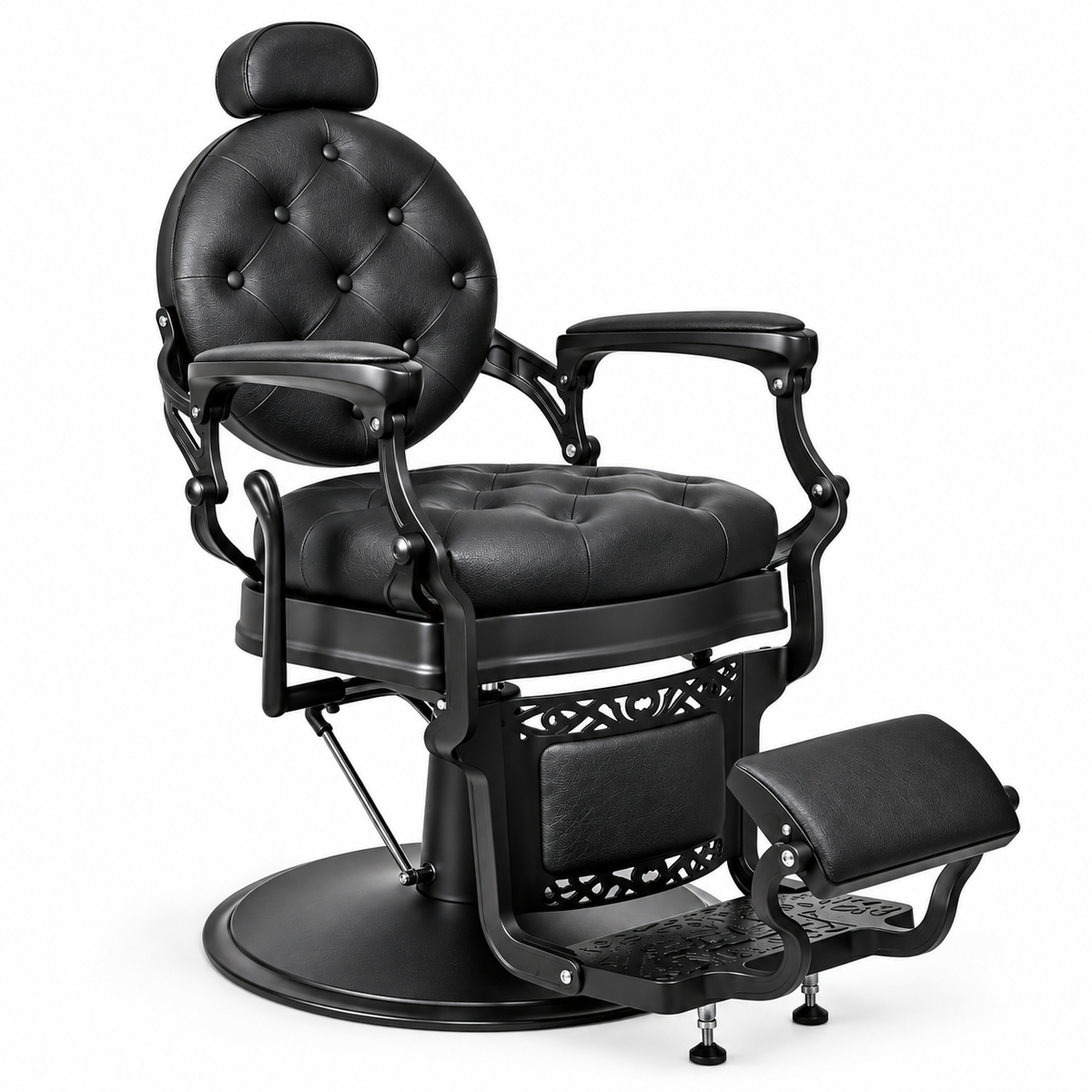 Sillón de Barbero Caballero Vulcano Vintage Negro – Reclinable con Base Hidráulica