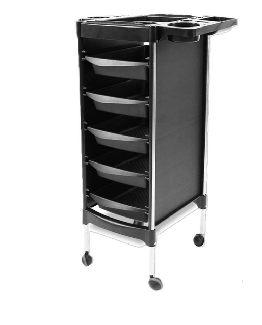 Chariot auxiliaire noir tendance avec cadre chromé et 5 plateaux