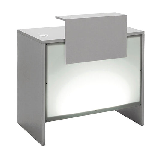 Recepção Açores – Balcão cinzento com frente retroiluminada