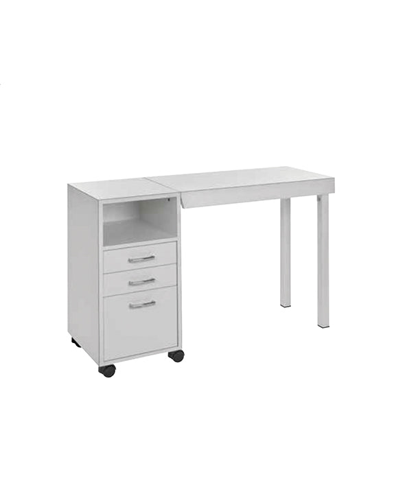 Table de manucure Astro – Blanche, pliable avec tiroirs et roulettes