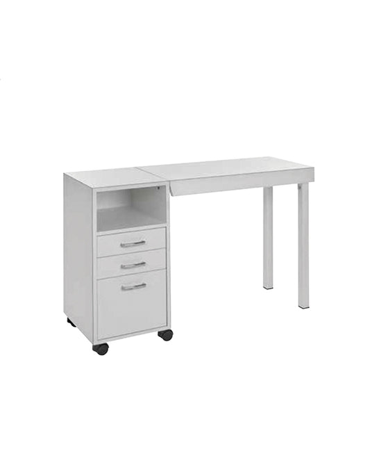 Table de manucure Astro – Blanche, pliable avec tiroirs et roulettes