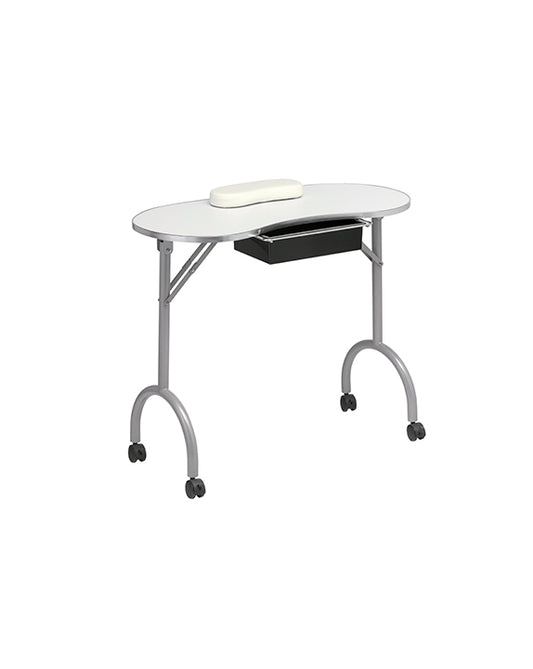 Table de manucure pliante avec roulettes, tiroir et coussin repose-main