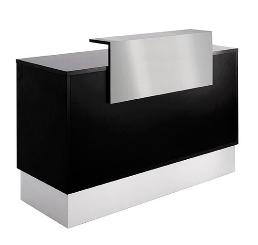 Balcão de Recepção Bermudas Pretas com Frente Metálica – Balcão de Cabeleireiro