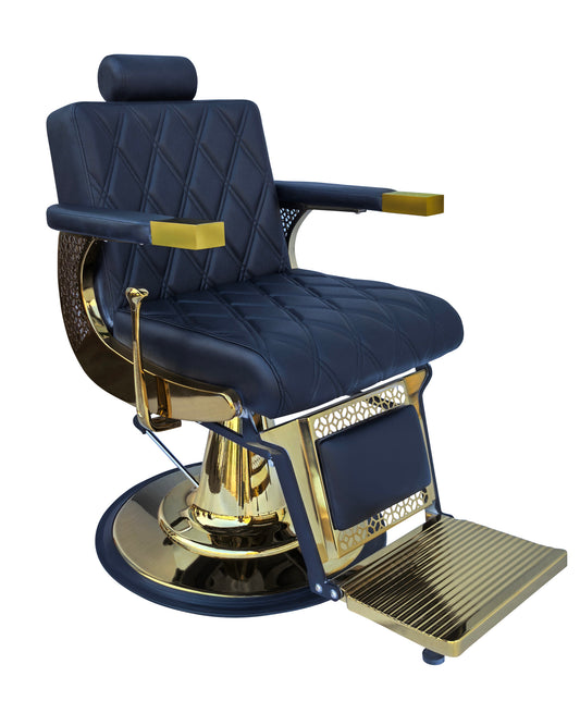 Sillón de barbero EROS – Dorado y negro reclinable con base hidráulica